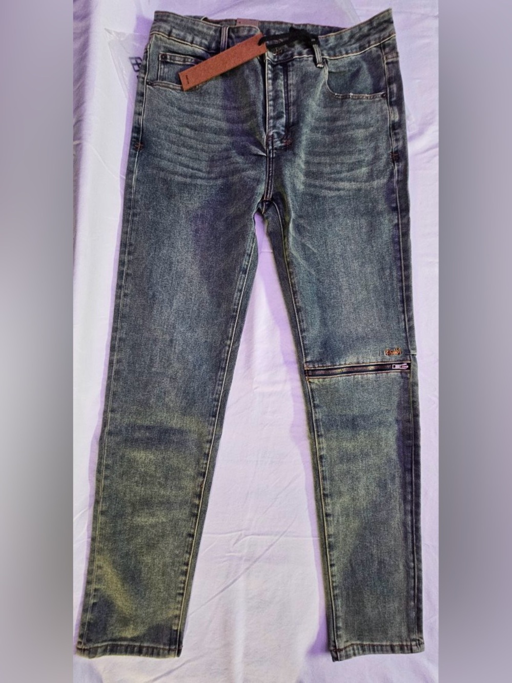 Ksubi Slim Straight Light Blue Denim Jeans with Zipper Detail